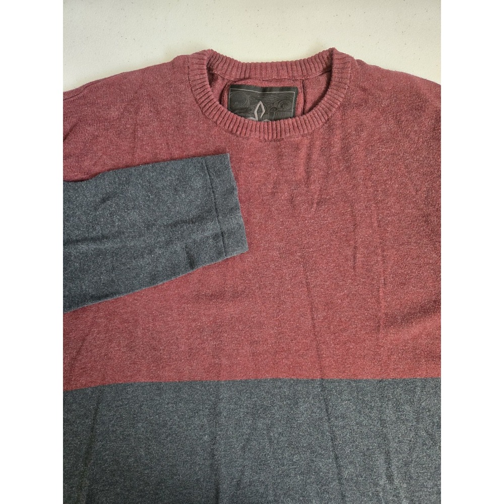 Prana Men's XL Maroon Gray Colorblock 100% Cotton Knit Lightweight Sweater Shirt